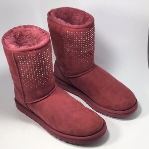 UGG Classic Wool Short Bling Sangria Booties With Rhinestones Size 7
